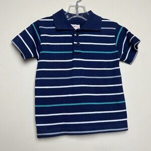 Vintage Healthtex 80s Striped Polo Shirt Navy Teal Blue Unisex Size 4T